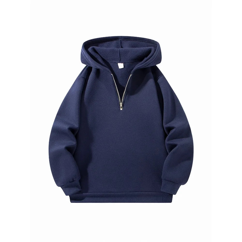 Men'S Half Zipper Hooded Hoodies New Solid Color Long Sleeve Sweatshirts Autumn Loose Sport Warm Sweats Fashion Casual Pullover