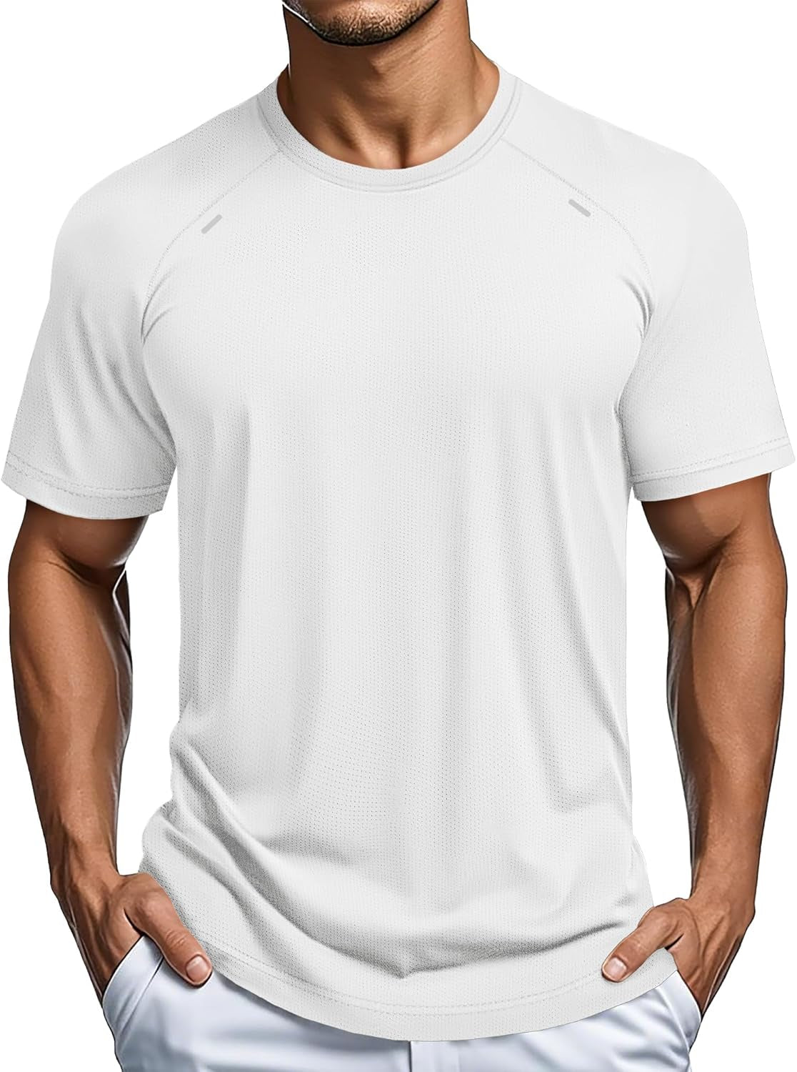 MAGCOMSEN Men'S Dry Fit Shirts Mesh Short Sleeve Athletic Lightweight Workout Performance Hiking Shirt