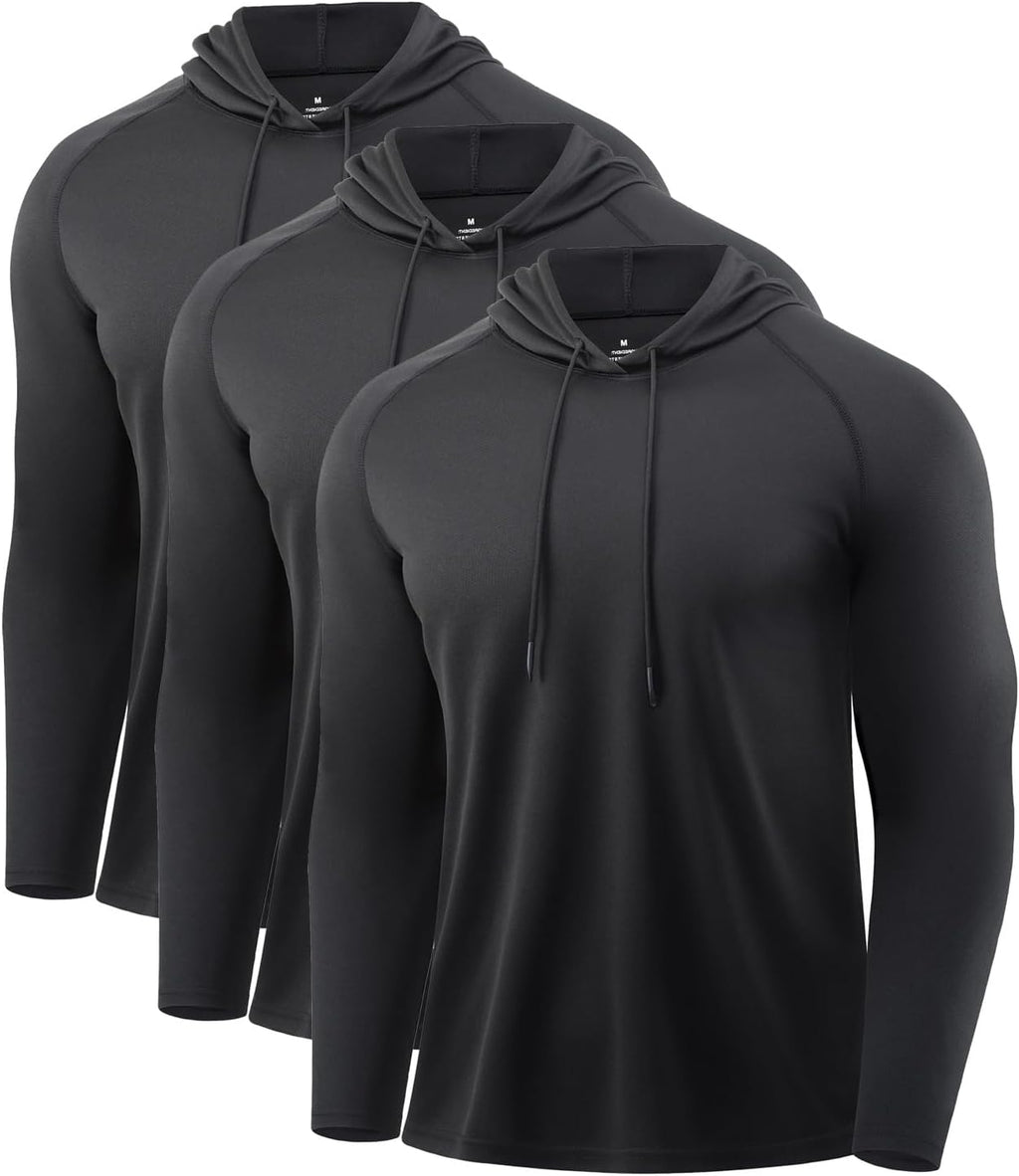 Mens Quick Dry Hoodies Long Sleeve Workout Athletic Gym Hooded Shirts