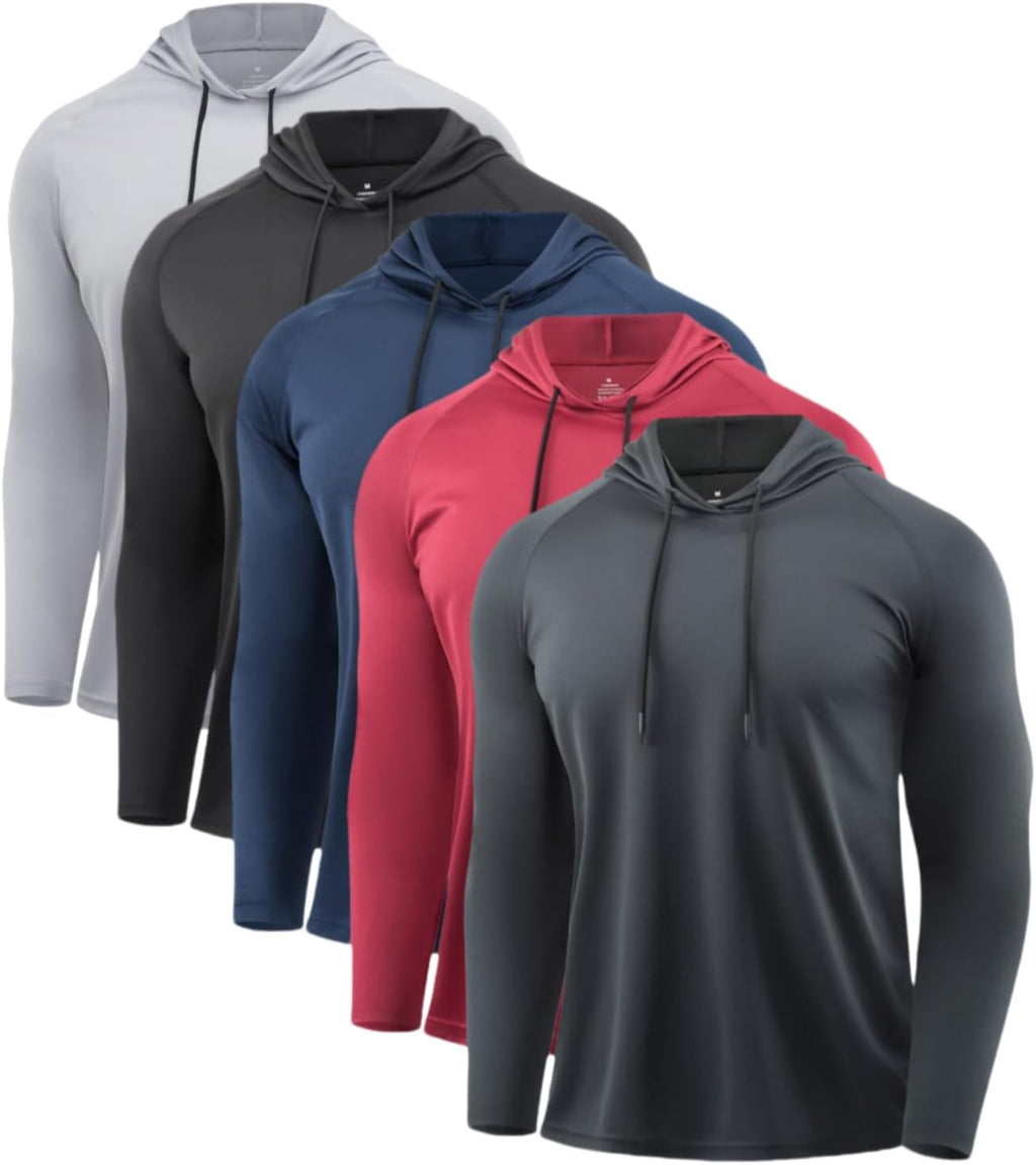 Mens Quick Dry Hoodies Long Sleeve Workout Athletic Gym Hooded Shirts