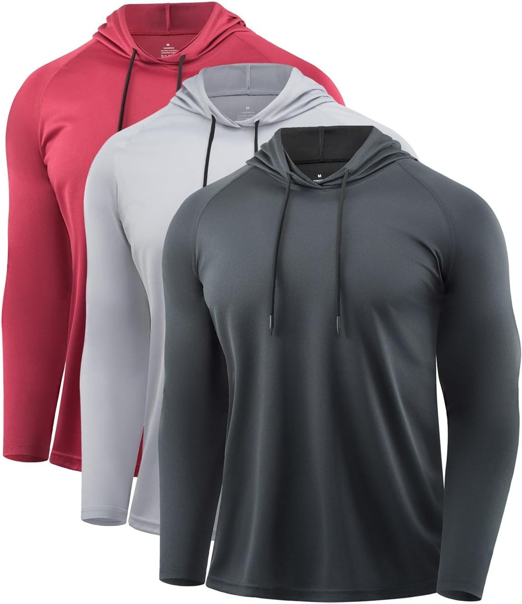 Mens Quick Dry Hoodies Long Sleeve Workout Athletic Gym Hooded Shirts