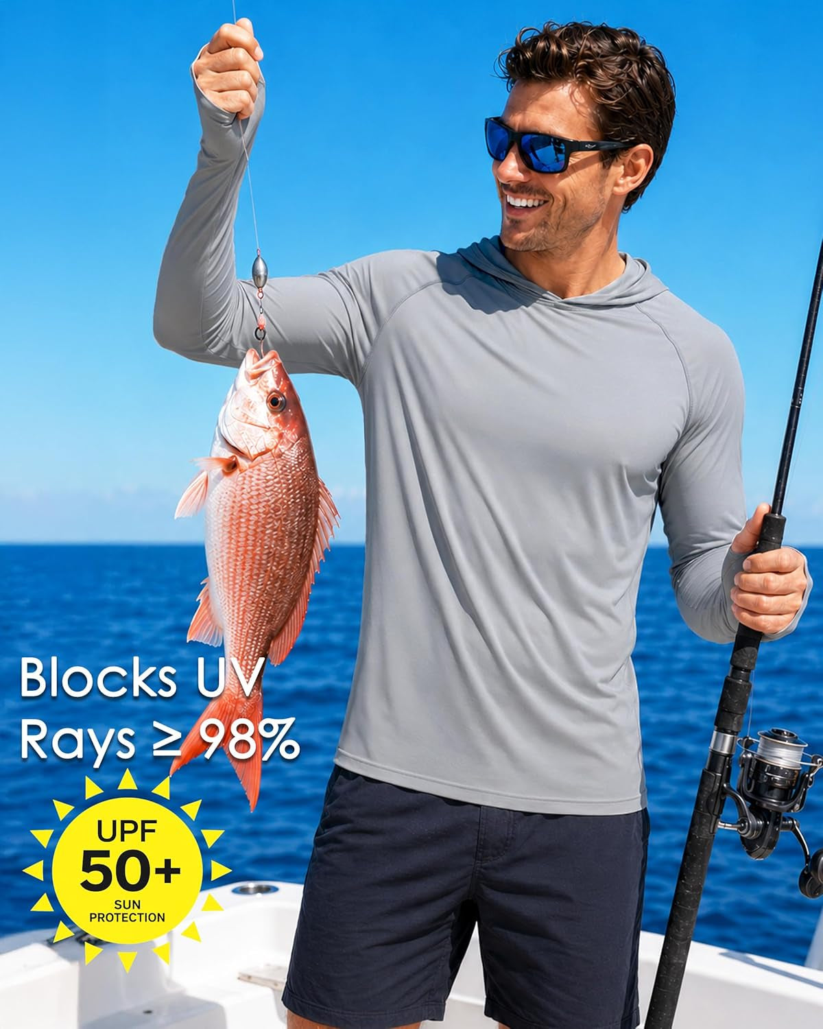 Boladeci Men'S UPF 50+ Sun Protection Lightweight Hoodie Shirts Long Sleeve Fishing Shirt SPF UV Hiking Swim