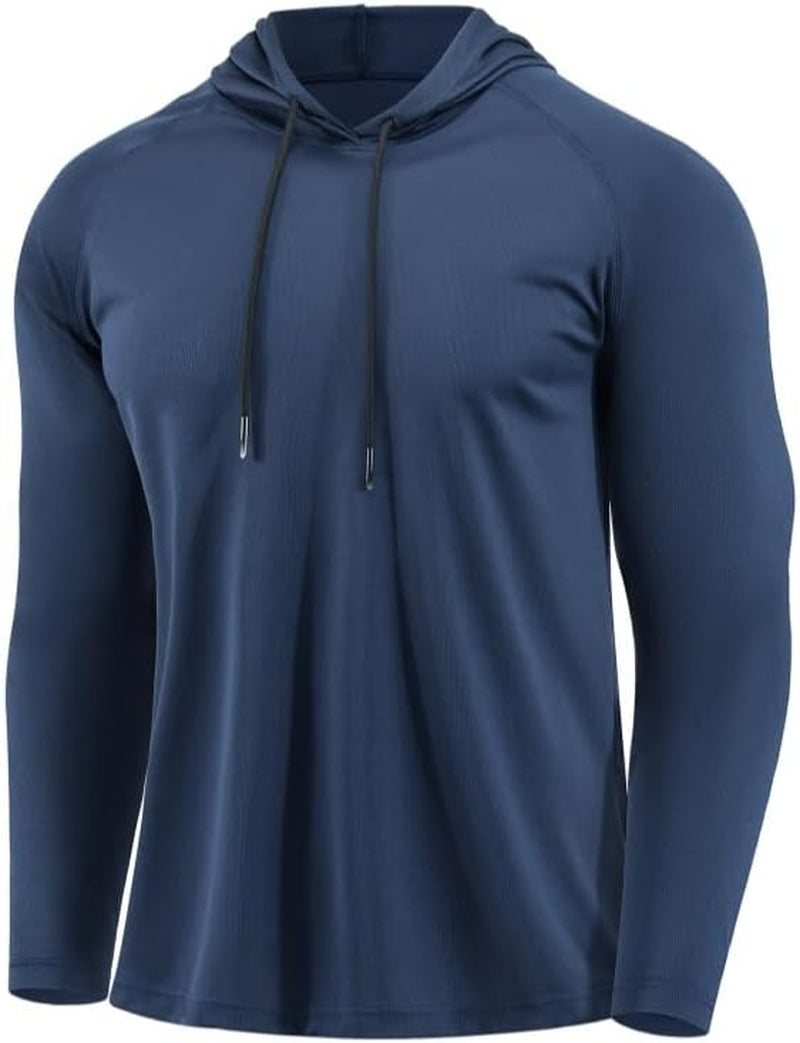 Mens Quick Dry Hoodies Long Sleeve Workout Athletic Gym Hooded Shirts