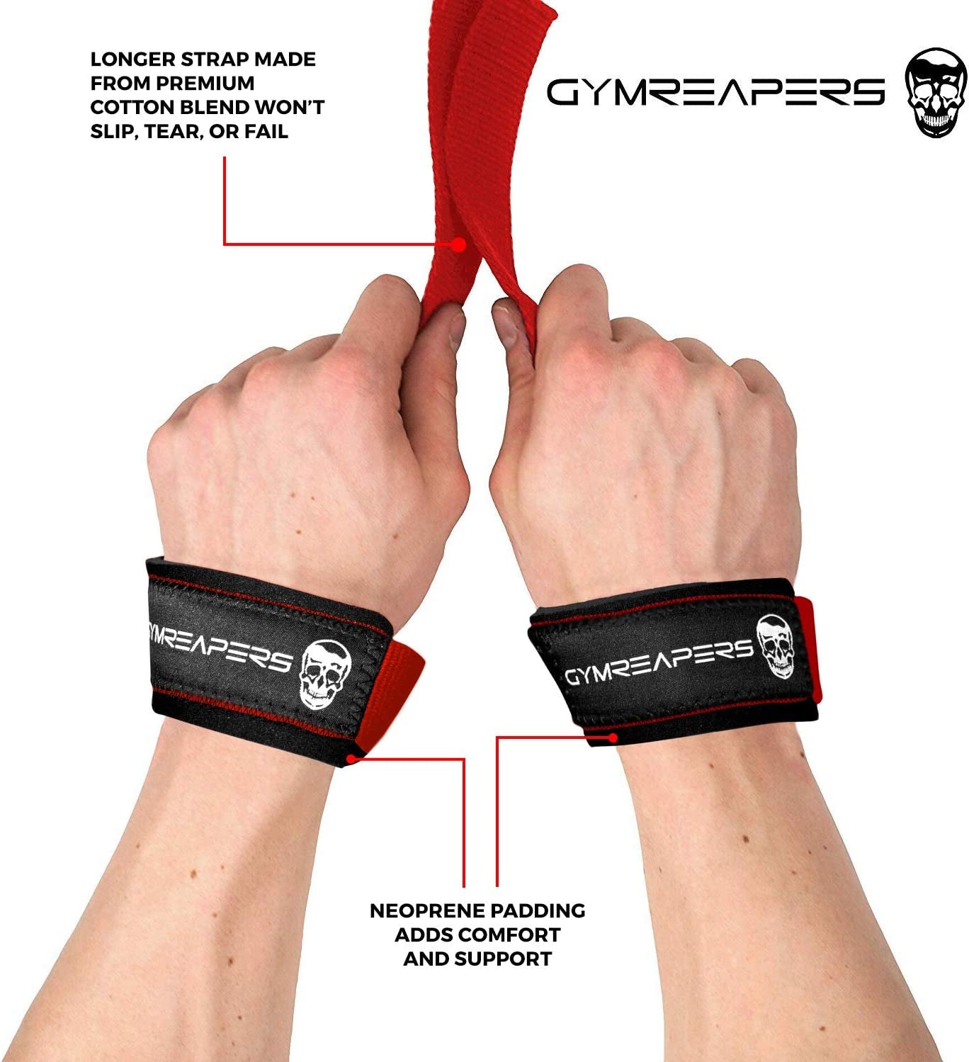 Gymreapers Lifting Wrist Straps for Weightlifting, Bodybuilding, Powerlifting, Strength Training, & Deadlifts - Padded Neoprene with 18 Inch Cotton