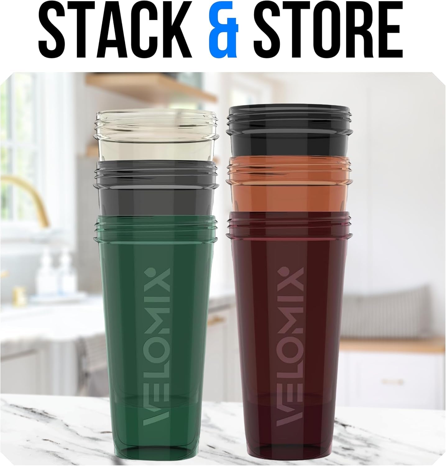 VELOMIX -6 PACK- 28 Oz Protein Shaker Bottle for Protein Mixes - 6X Wire Whisk | Leak Proof Shaker Cups for Protein Shakes | Protein Shaker Bottle Pack | Protein Shake Cup (Earth Tones Collection)