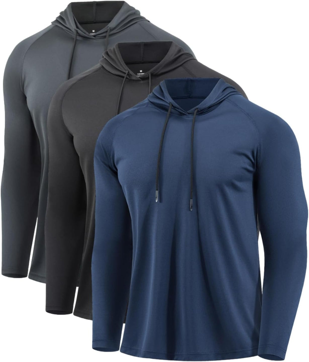 Mens Quick Dry Hoodies Long Sleeve Workout Athletic Gym Hooded Shirts