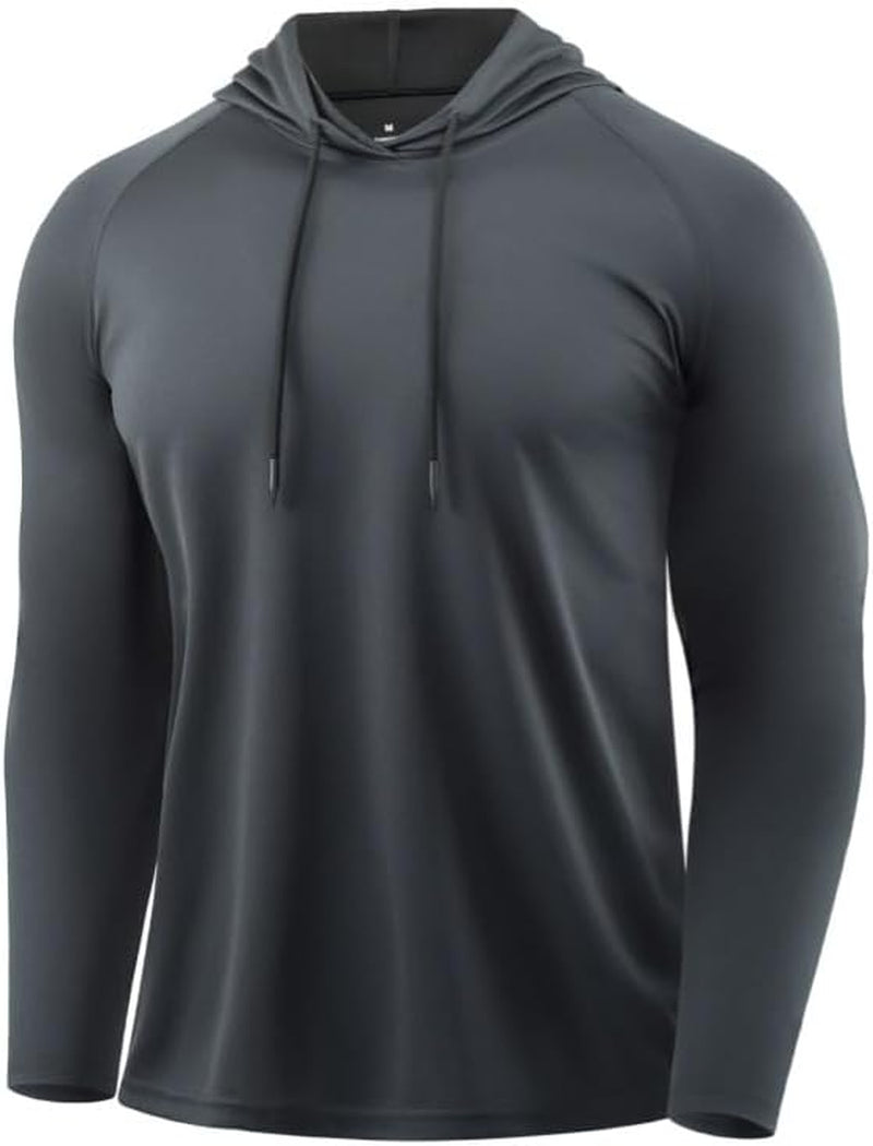 Mens Quick Dry Hoodies Long Sleeve Workout Athletic Gym Hooded Shirts