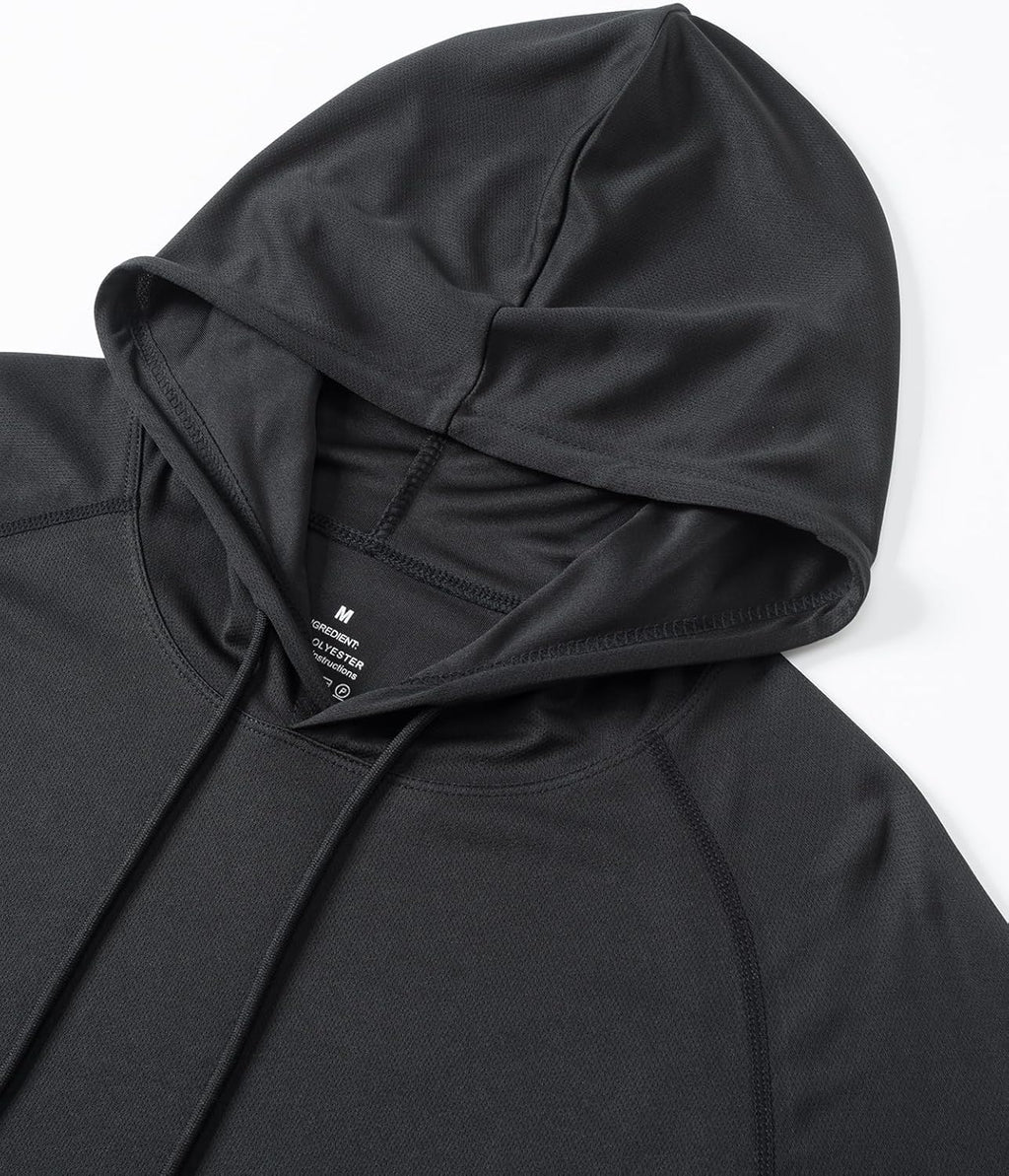 Mens Quick Dry Hoodies Long Sleeve Workout Athletic Gym Hooded Shirts