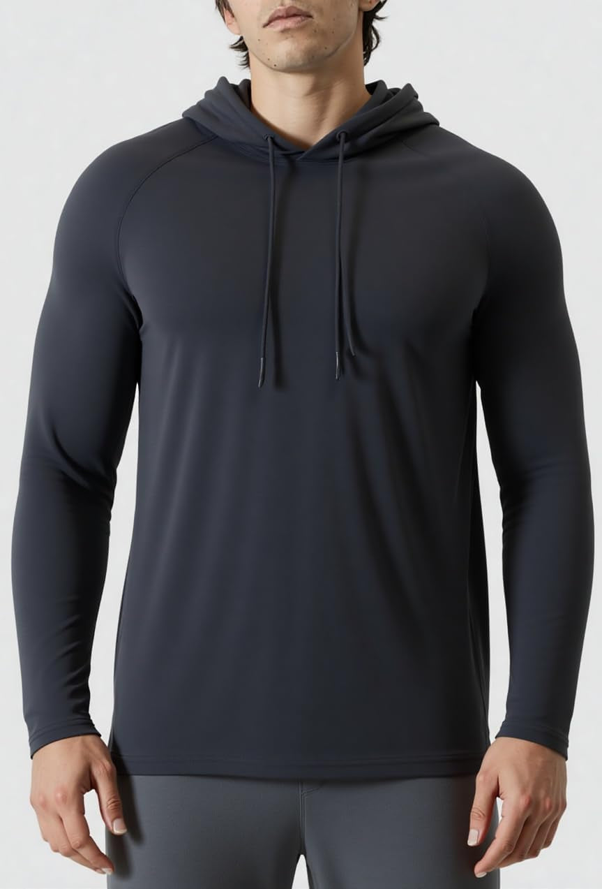 Mens Quick Dry Hoodies Long Sleeve Workout Athletic Gym Hooded Shirts