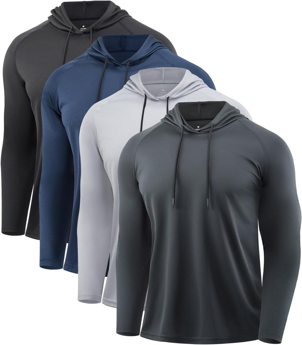 Mens Quick Dry Hoodies Long Sleeve Workout Athletic Gym Hooded Shirts